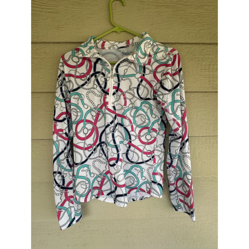 SanSoleil UV 50+ Cooling Block Chain 1/4 Zip Long Sleeve Mock Top, Women's XS